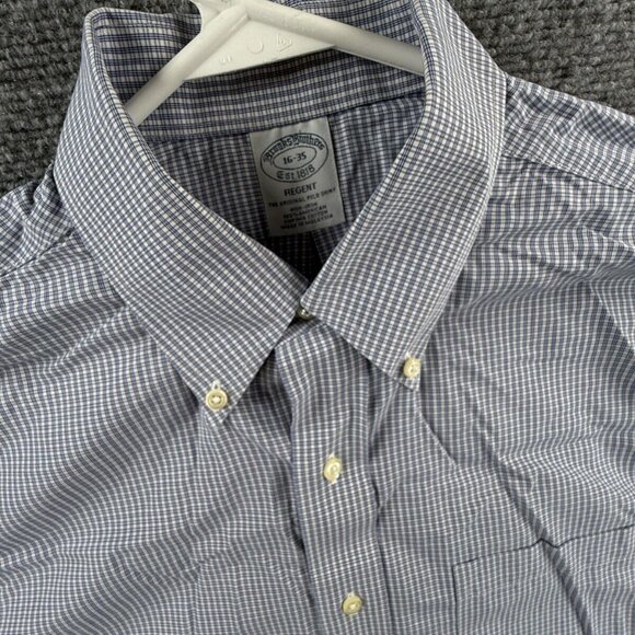 Brooks Brothers Non Iron Button Up Shirt Long Sleeve 16 35 Regent Check Blue - Picture 7 of 12